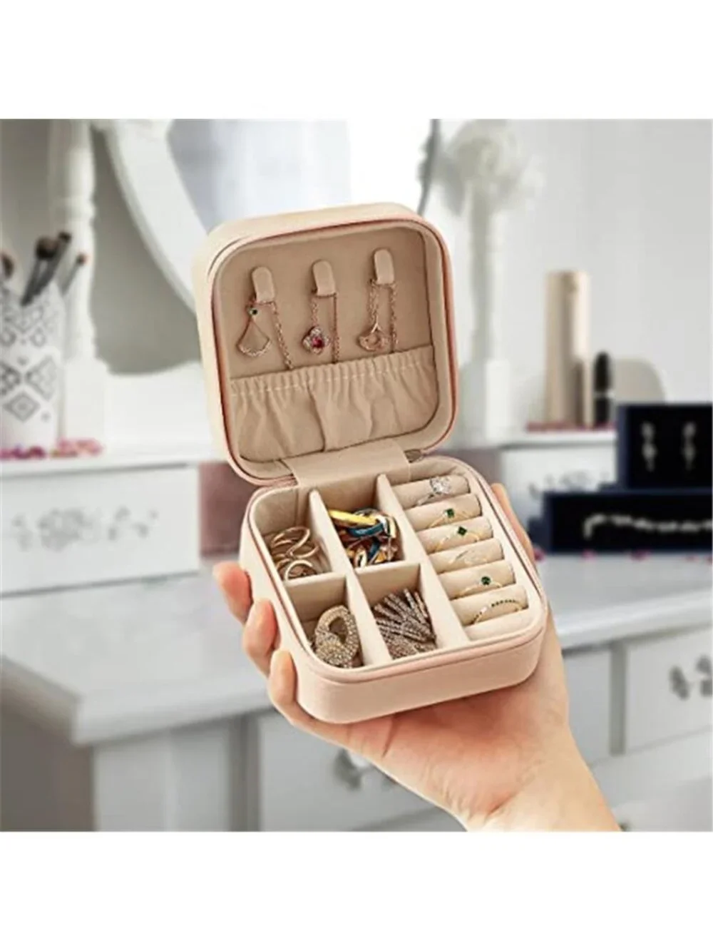 Pink Travel Jewelry Case Small Organizer Rings Earrings Necklace Gift Women